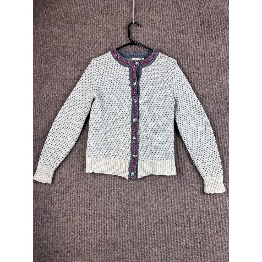L.L. Bean Cardigan Womens S White Crew Neck Button Front Heavyweight Wool Nylon